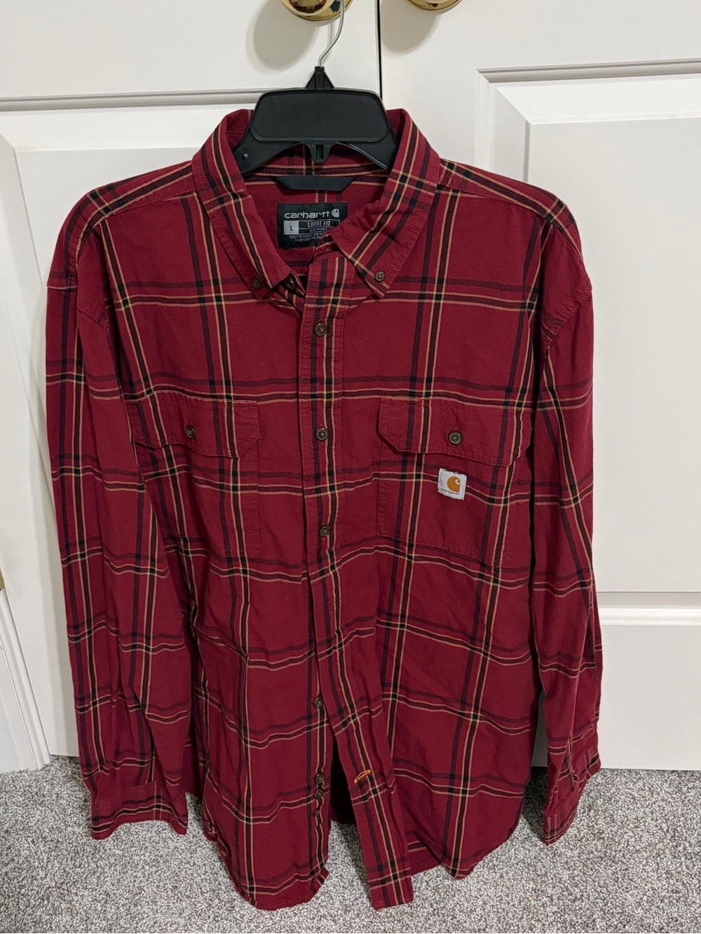 Carhartt plaid flannel men’s button down casual long sleeve shirt size large